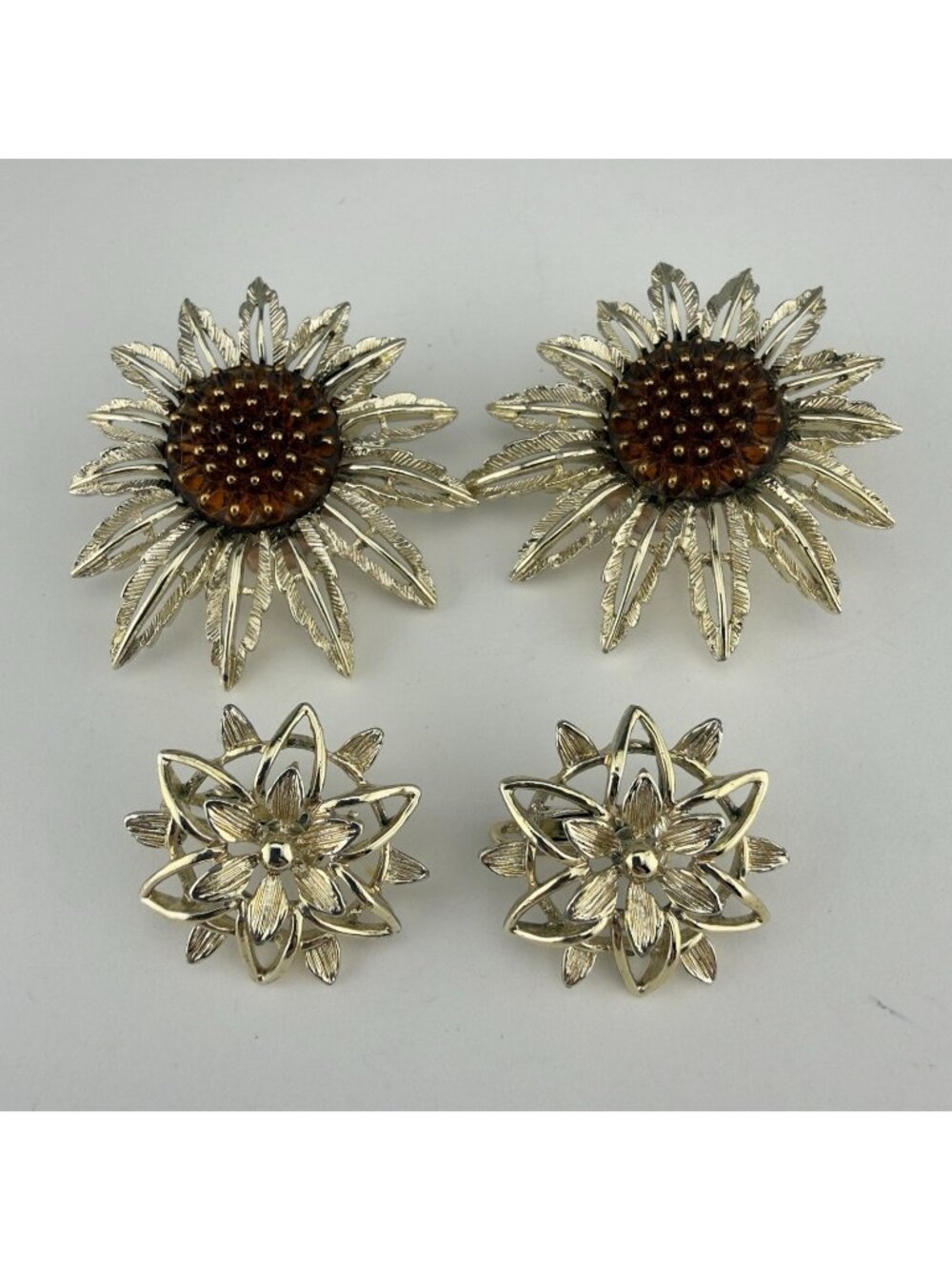 Vintage Floral Earrings Sara Coventry Thistle Flower Gold Tone Set of 2